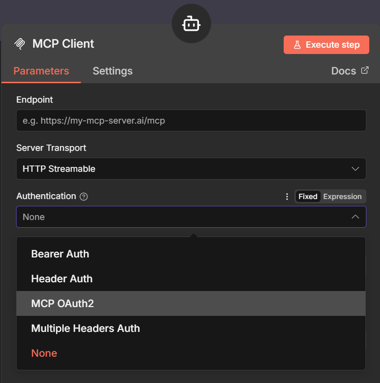 Authentication options in MCP Client Tool node